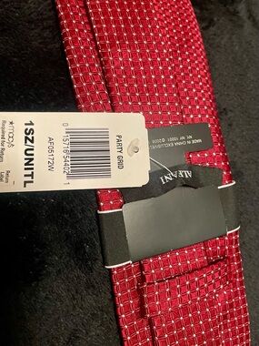 New Alfani Red Wine /Sparkling Silver Pin dot Grid Pattern Men's Tie